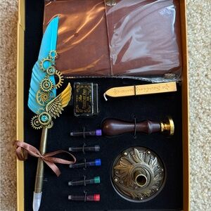 Vintage Feather Pen Set with Journal and ink set